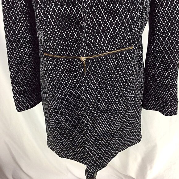 Black Label Evan Picone Open Trench Blazer Jacket 10 Black Diamond Plaid Gold - Picture 6 of 10